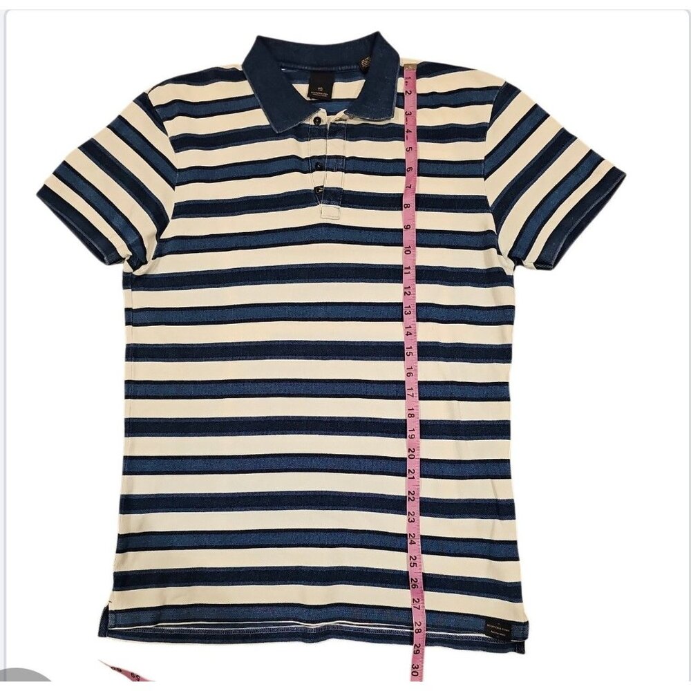 Striped Polo Shirt For Men Navy & Cream Short Sleeve Casual Wear Collared Neck W - Picture 3 of 10